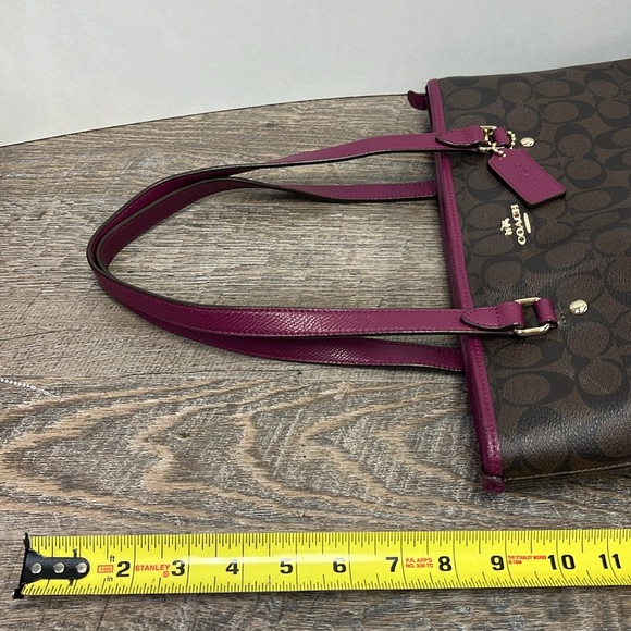 SOLD IN STORE Coach Signature Stitching Tote Brown/Magenta - Picture 11 of 16